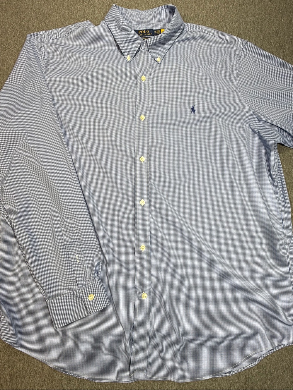 Ralph Lauren Light Blue Micro-Check Button-Down Dress Shirt Mens XXL Performance